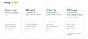 BeProfit’s pricing plans on the Shopify App Store