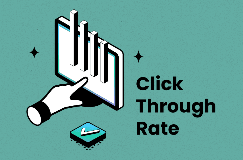 Hand touching mobile screen for click through rate CTR definition formula and benchmarks - by TrueProfit