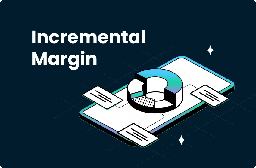 Pie chart with data cards for incremental margin definition formula and calculation examples - by TrueProfit