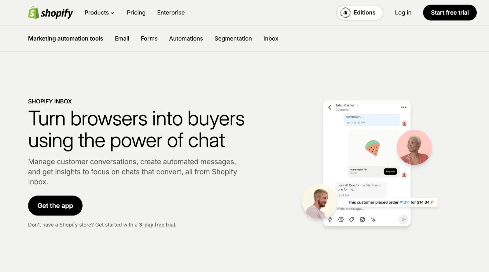 screenshot of Shopify Inbox homepage