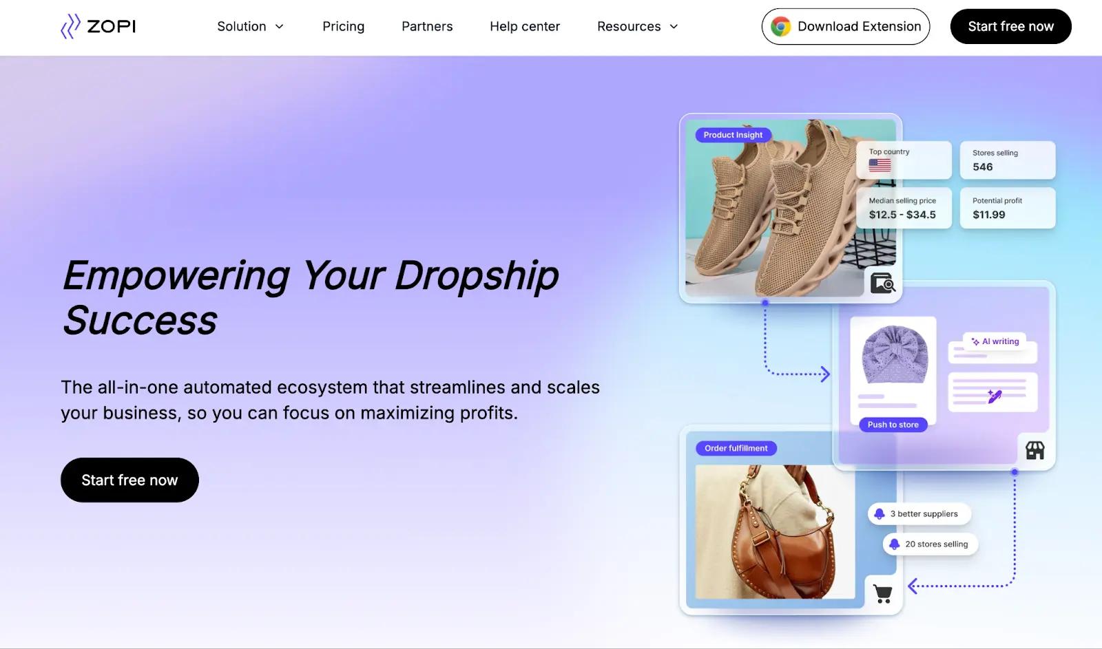 a screenshot of Zopi homepage