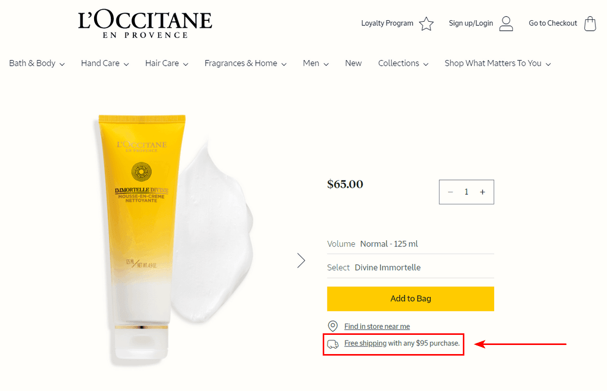 L’Occitane en Provence offers free shipping if customers reach a certain threshold - Cost Per Order