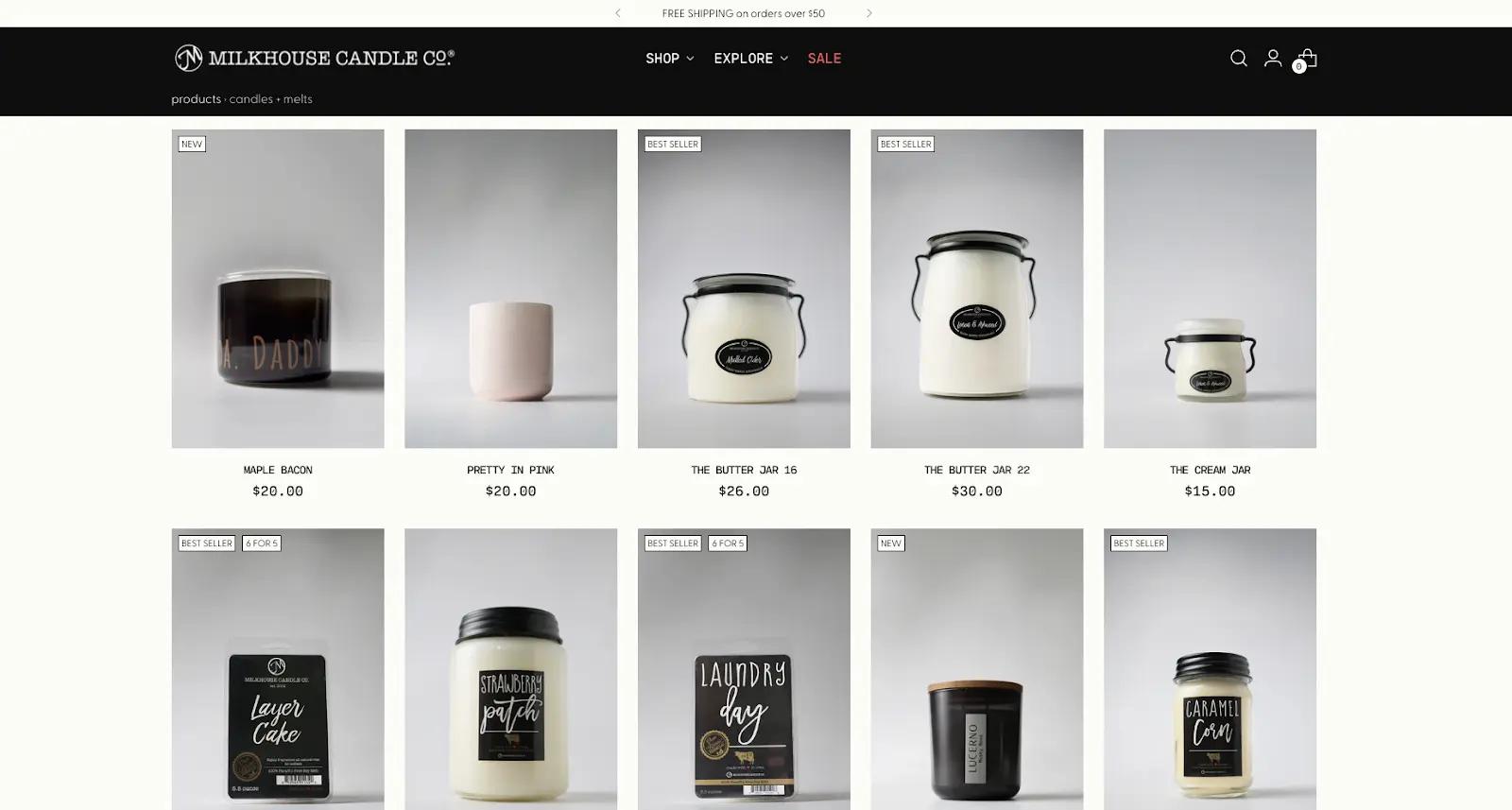 a screenshot of candle store