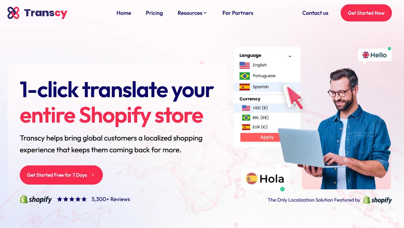 a screenshot of transcy homepage